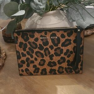 Michael Kors Brown and Black Animal Print Pouch